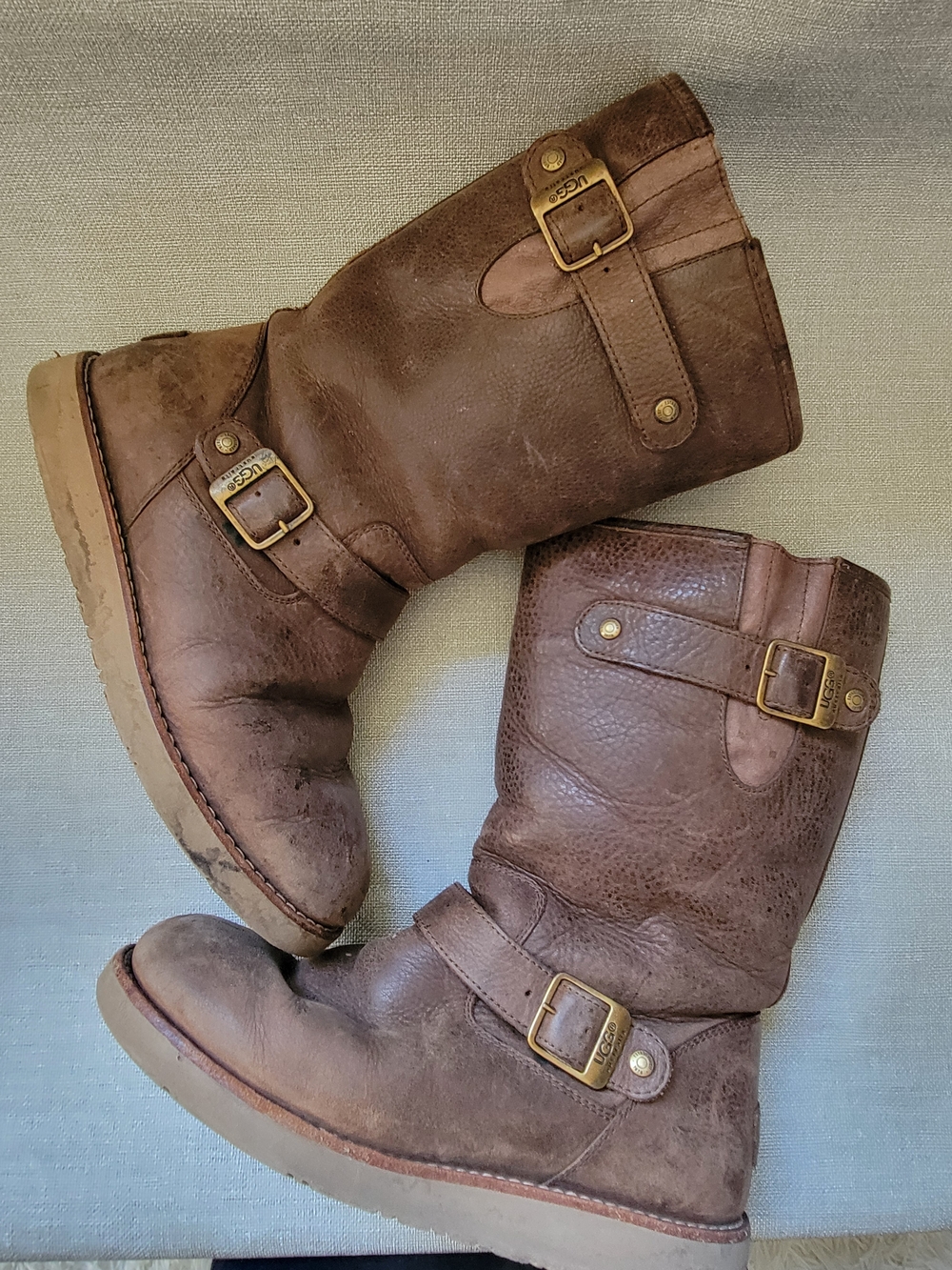 UGG Kensington II Brown Leather Boots 8 Shearling Lined Moto Biker Steampunk